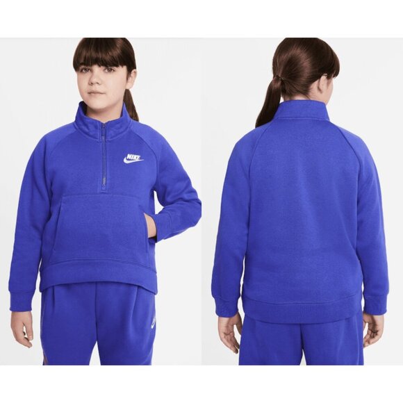 Nike Girls' Youth Purple Fleece Cropped 1/2 Zip Pullover Sweatshirt 20669 - Picture 1 of 8